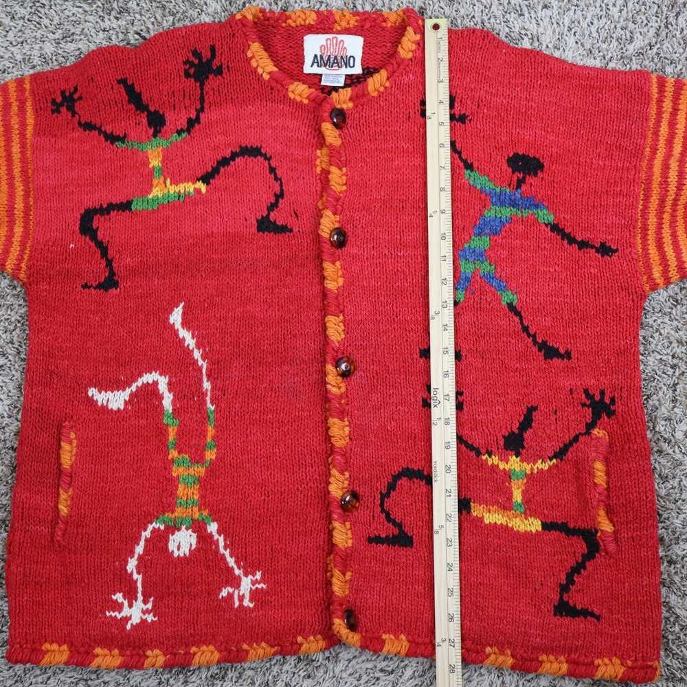 Vintage Amano Hand Knitted Wool Cardigan XL RARE Folk Dancing Boho Art To Wear - Picture 14 of 15